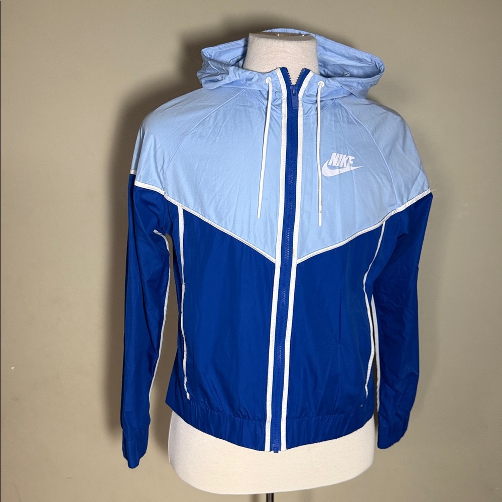 Nike Windrunner Hooded Jacket Blue White Full Zip Women’s M Running Windbreaker